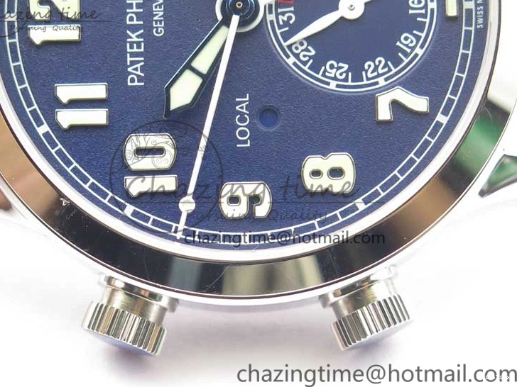 MIROTIME 0418 Practical Calatrava 5524 Pilot Travel Time SS GRF Blue Dial on Black Leather Strap A324 V 7107